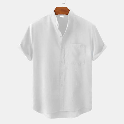 Basile - Camicia da uomo in lino a maniche corte con tasca sul petto per primavera e estate