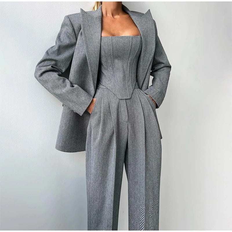 completo donna elegante blazer pantaloni corsetto