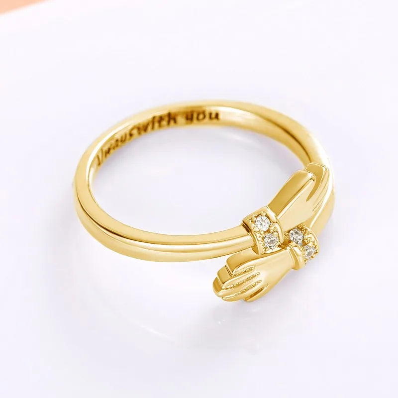 Anello abbraccio per donne con zirconi – Anello d'amore regolabile "Sempre con te"