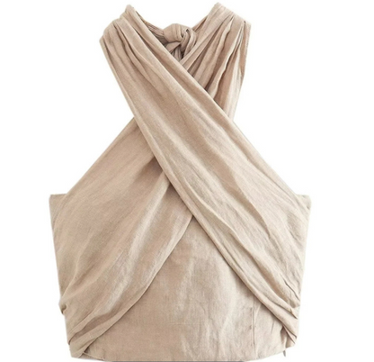 Elegante Top Crop con Scollo All'Americana e Pantaloni Larghi per Donne – Leggero Completo Estivo