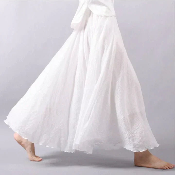 Gonna maxiforme fluida in misto lino con vita elastica per donne – Leggera ed Elegante per Estate e Quotidiano
