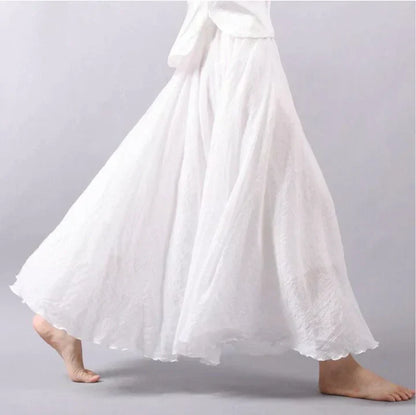 Gonna maxiforme fluida in misto lino con vita elastica per donne – Leggera ed Elegante per Estate e Quotidiano