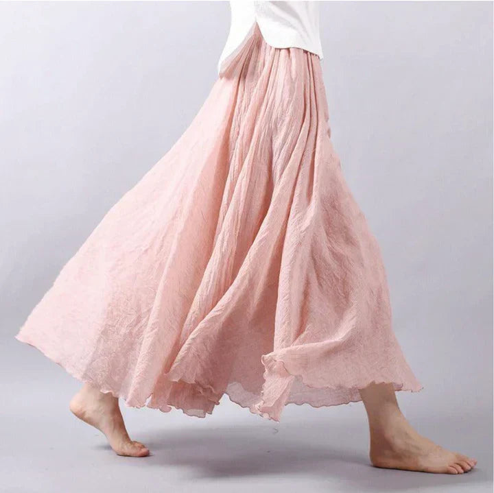 Gonna maxiforme fluida in misto lino con vita elastica per donne – Leggera ed Elegante per Estate e Quotidiano