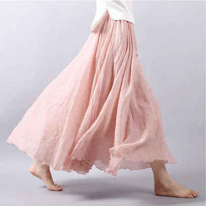 Gonna maxiforme fluida in misto lino con vita elastica per donne – Leggera ed Elegante per Estate e Quotidiano
