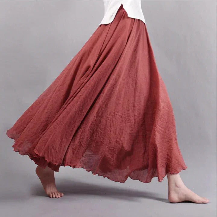 Gonna maxiforme fluida in misto lino con vita elastica per donne – Leggera ed Elegante per Estate e Quotidiano