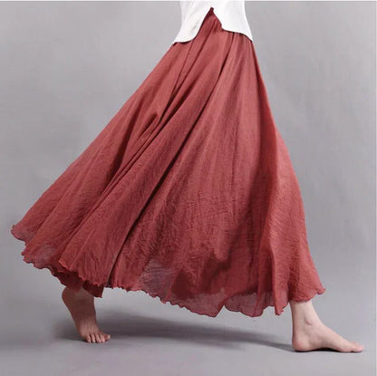 Gonna maxiforme fluida in misto lino con vita elastica per donne – Leggera ed Elegante per Estate e Quotidiano