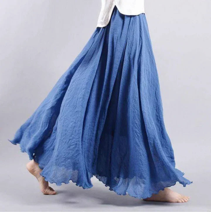Gonna maxiforme fluida in misto lino con vita elastica per donne – Leggera ed Elegante per Estate e Quotidiano