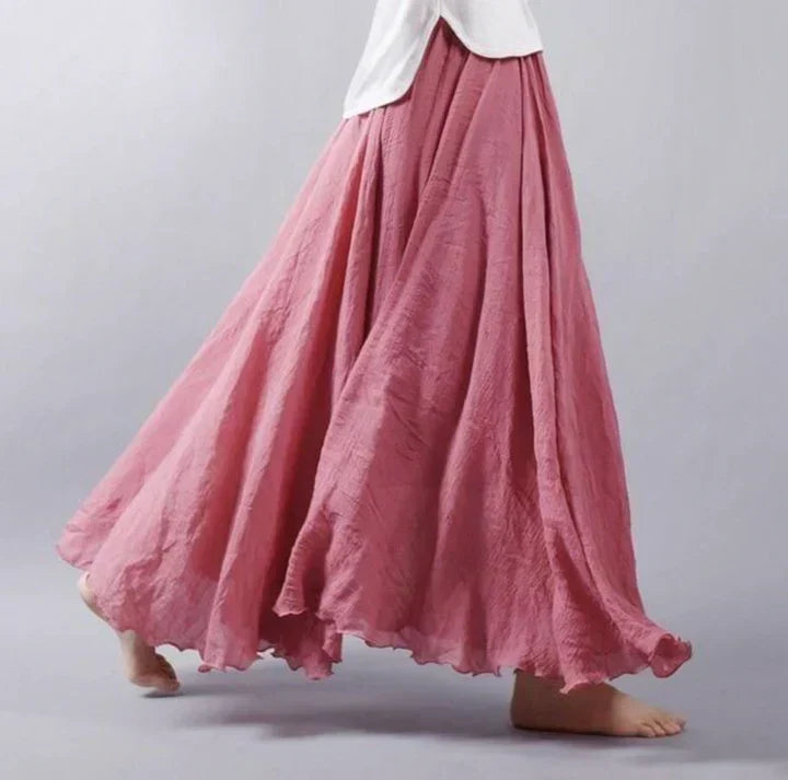 Gonna maxiforme fluida in misto lino con vita elastica per donne – Leggera ed Elegante per Estate e Quotidiano