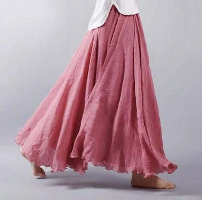 Gonna maxiforme fluida in misto lino con vita elastica per donne – Leggera ed Elegante per Estate e Quotidiano