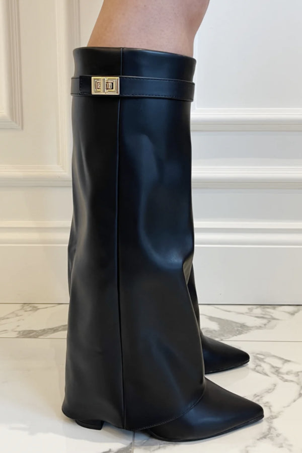 Maëline - Eleganti Stivali Alti in Camoscio con Risvolto e Dettagli Dorati