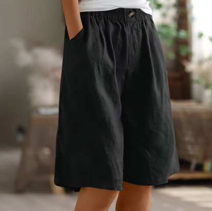 Shorts in lino casual con vita elastica per donne – Bermuda estive comode con tasche