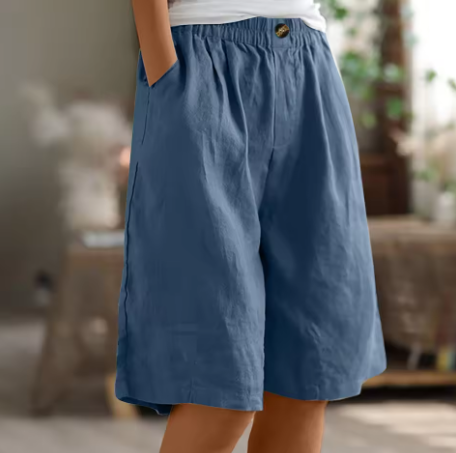 Shorts in lino casual con vita elastica per donne – Bermuda estive comode con tasche
