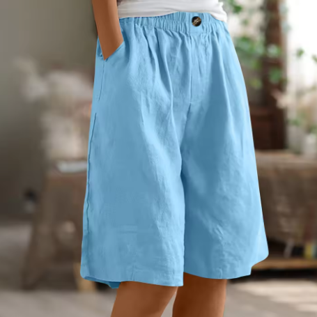 Shorts in lino casual con vita elastica per donne – Bermuda estive comode con tasche
