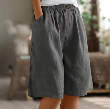 Shorts in lino casual con vita elastica per donne – Bermuda estive comode con tasche