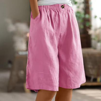 Shorts in lino casual con vita elastica per donne – Bermuda estive comode con tasche
