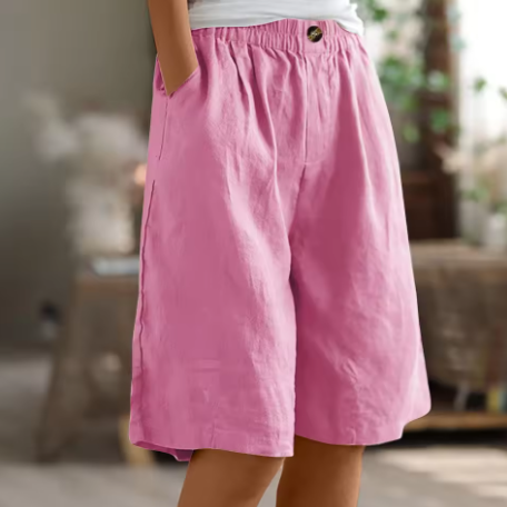 Pantaloni Corti in Lino Casual con Vita Elastica per Donne – Bermuda Estive Confortevoli con Tasche