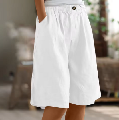 Pantaloni Corti in Lino Casual con Vita Elastica per Donne – Bermuda Estive Confortevoli con Tasche
