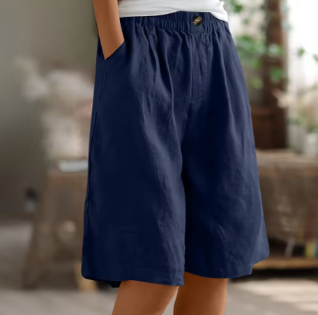 Shorts in lino casual con vita elastica per donne – Bermuda estive comode con tasche