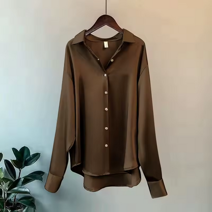 Sophie - Elegante e Lussuosa Blusa in Satin Lucido con Bottoni e Maniche Lunghe per Donne
