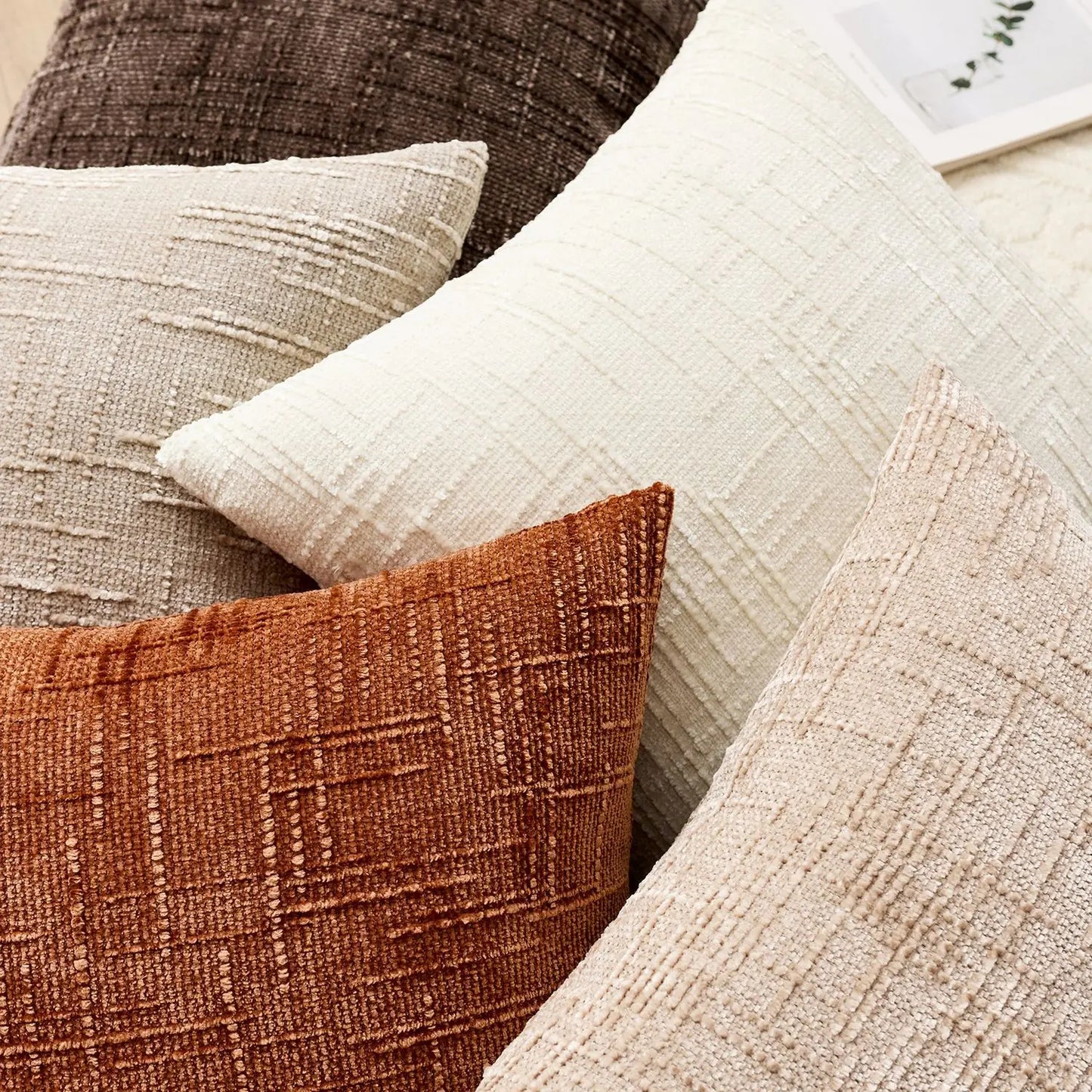 BambouLuxe - Fodera decorativa per cuscino in chenille con struttura in bambù