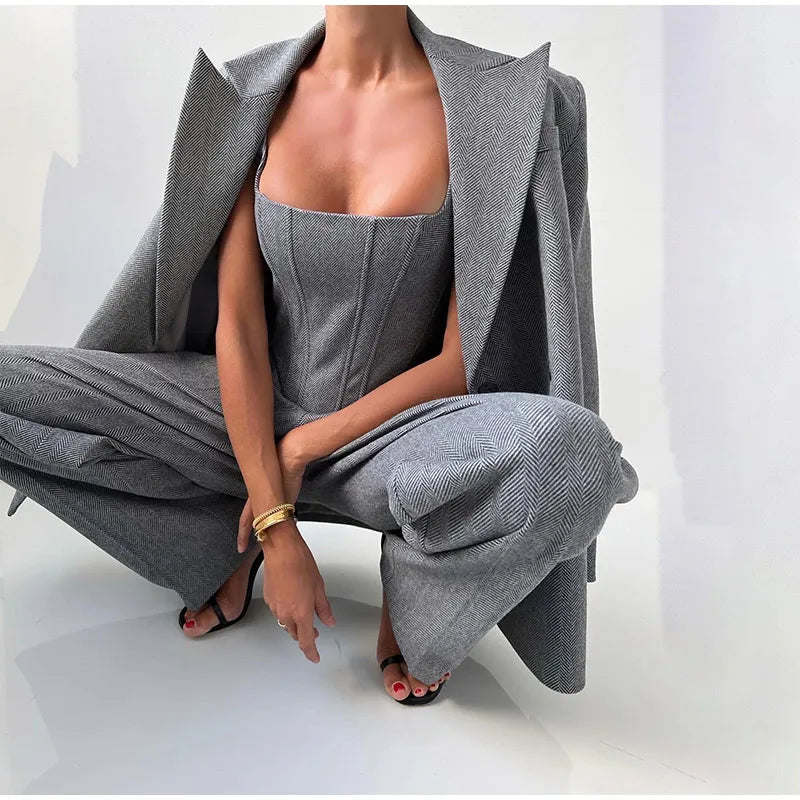 completo donna elegante blazer pantaloni corsetto