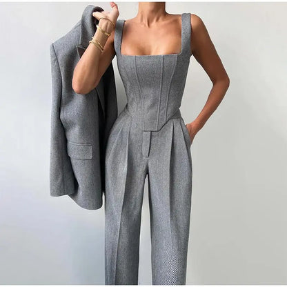 completo donna elegante blazer pantaloni corsetto