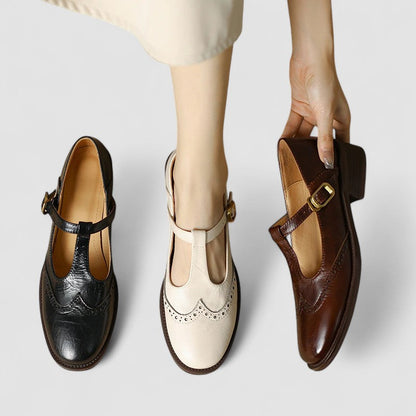 Eleganti scarpe Mary Jane in pelle con tacco a blocco e fibbia per donne – Comode e senza tempo