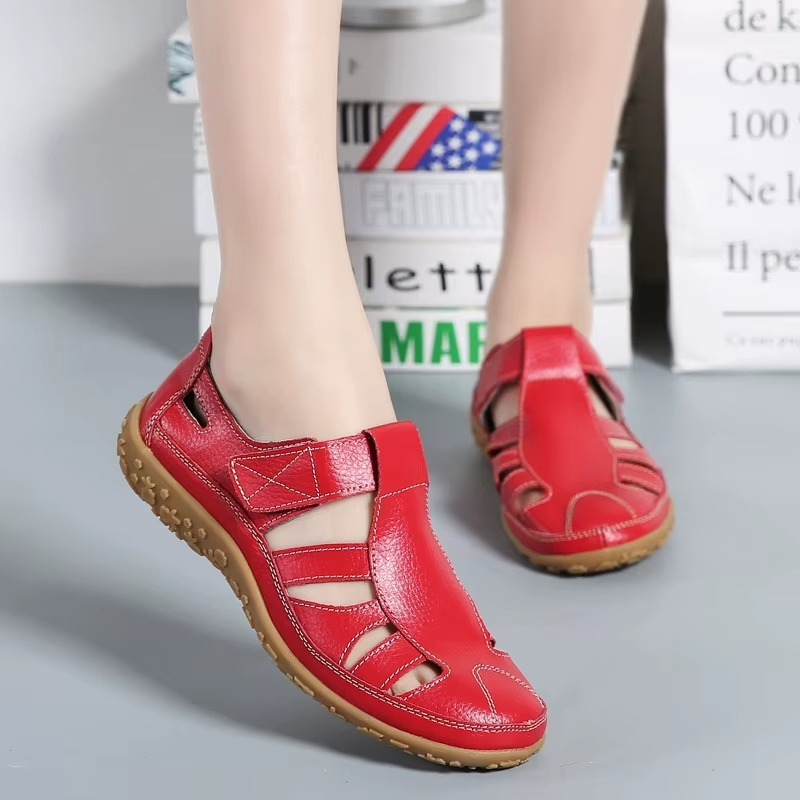 Sandali in pelle comodi con chiusura in velcro – Scarpe estive traspiranti per donne