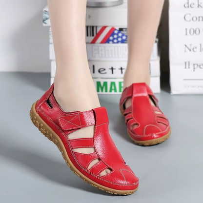 Sandali in pelle comodi con chiusura in velcro – Scarpe estive traspiranti per donne