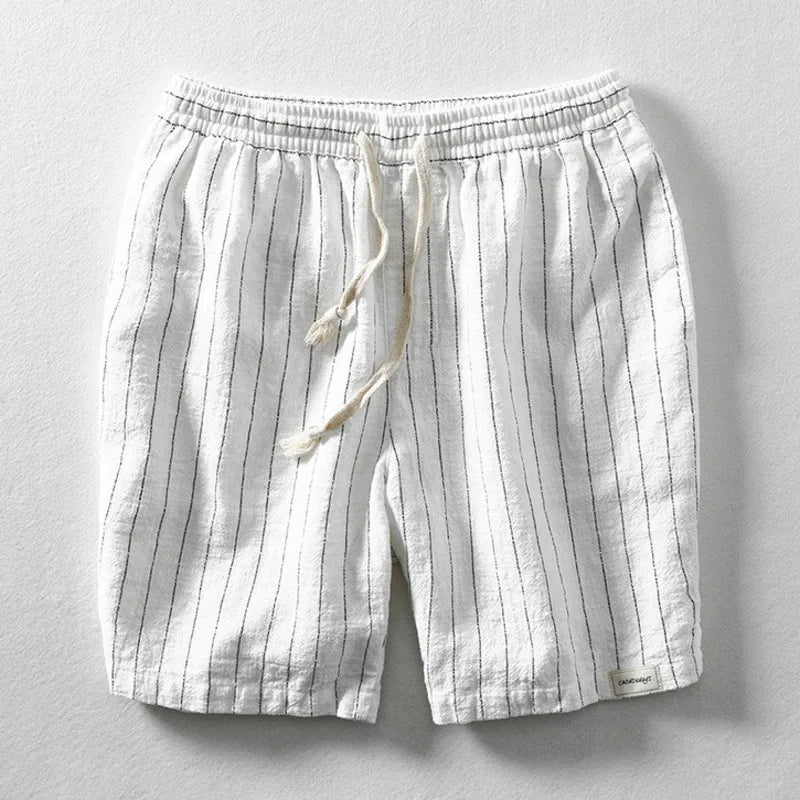 Pantaloni Corti Leggeri in Lino per Uomini – Pantaloni Estivi Traspiranti con Coulisse e Design a Righe