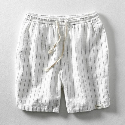 Pantaloni corti leggeri in lino per uomo – Pantaloni estivi traspiranti con cordoncino e design a righe