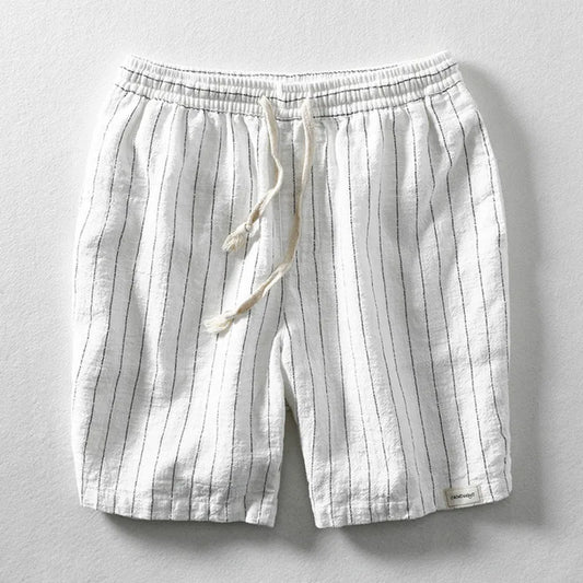 Pantaloni corti leggeri in lino per uomo – Pantaloni estivi traspiranti con cordoncino e design a righe