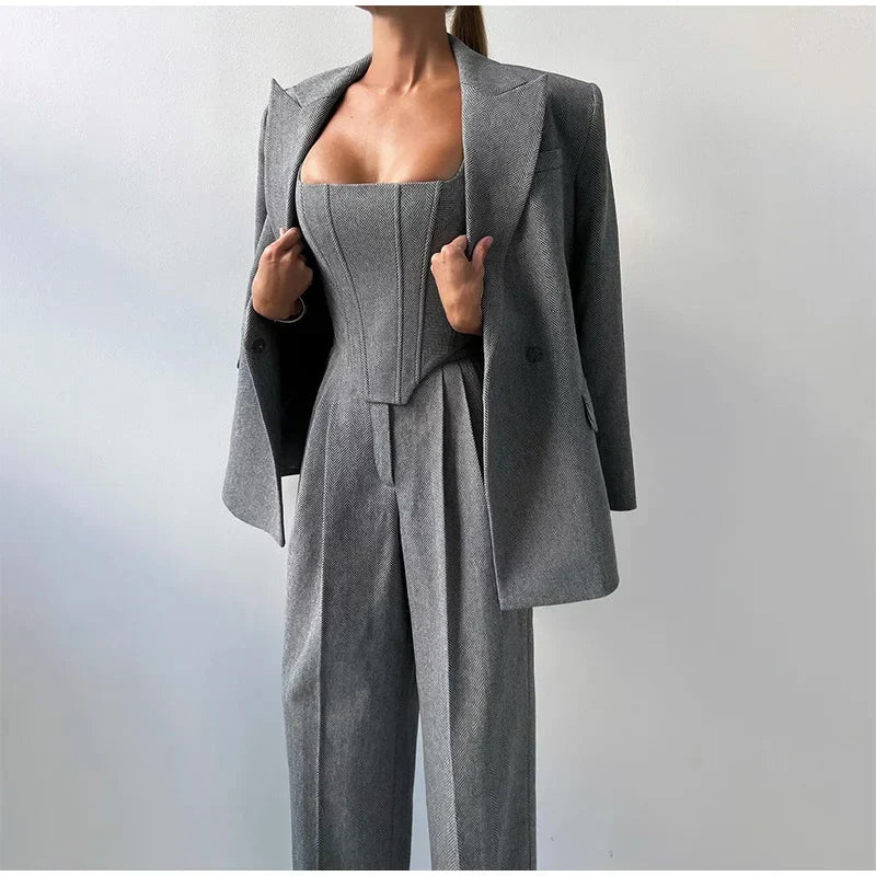 completo donna elegante blazer pantaloni corsetto