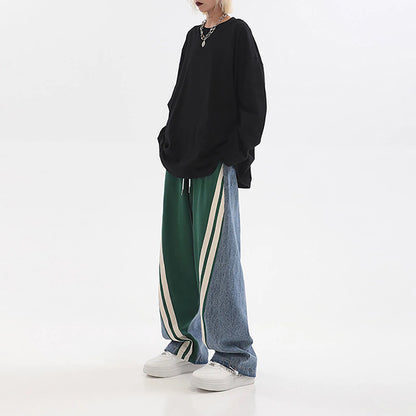Pantaloni jogging color block casual con strisce laterali per donne – Pantaloni larghi streetwear