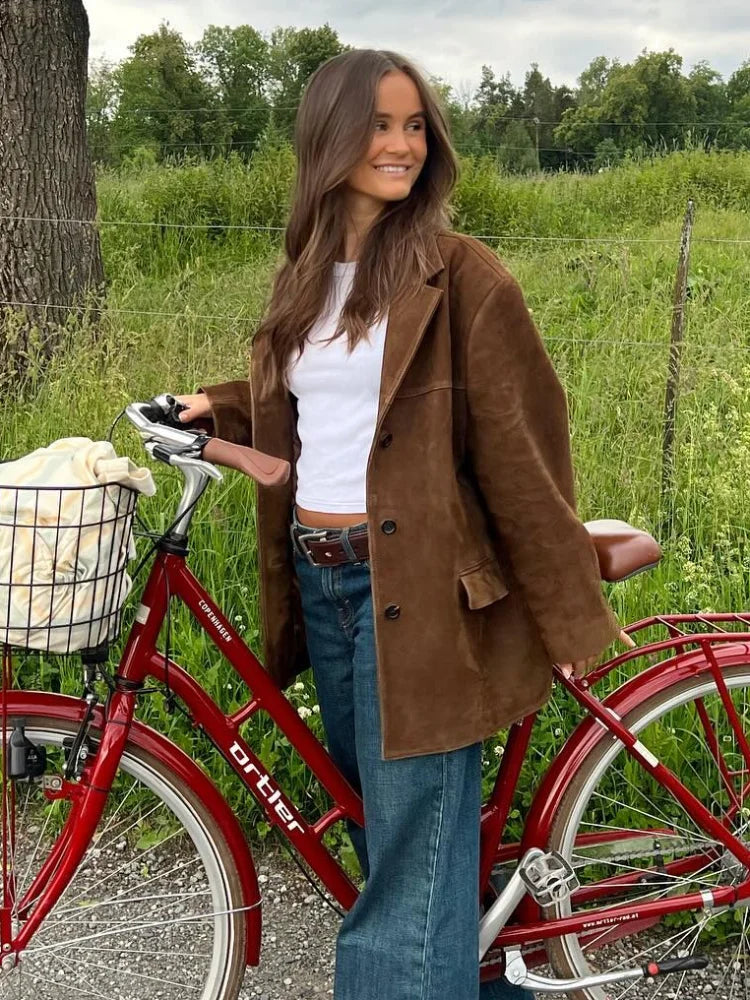 Sophie - Giacca reversibile con tasche in marrone - Cappotto autunnale versatile e caldo con maniche lunghe per donne