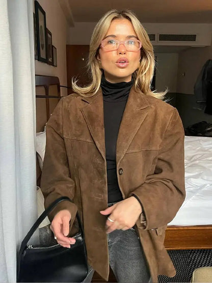 Sophie - Giacca reversibile con tasche in marrone - Cappotto autunnale versatile e caldo con maniche lunghe per donne
