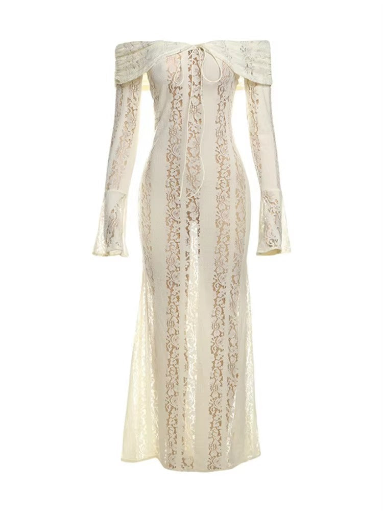 Abito Maxy Elegante in Pizzo per Donne – Abito da Sera Off-Shoulder con Silhouette Sottile