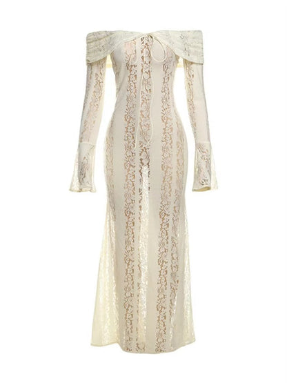 Abito Maxy Elegante in Pizzo per Donne – Abito da Sera Off-Shoulder con Silhouette Sottile