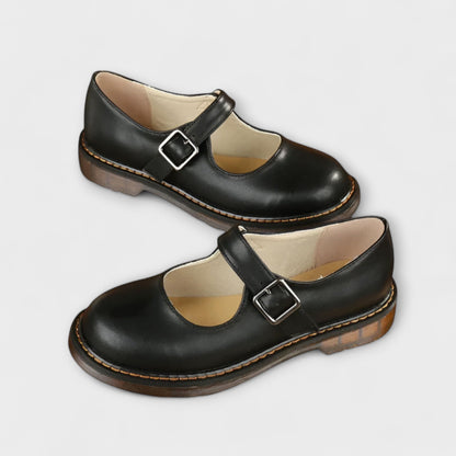 Noéline - Scarpe in pelle vintage con cinturino e suola comfort