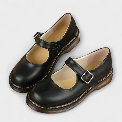 Noéline - Scarpe in pelle vintage con cinturino e suola comfort