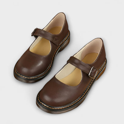 Noéline - Scarpe in pelle vintage con cinturino e suola comfort