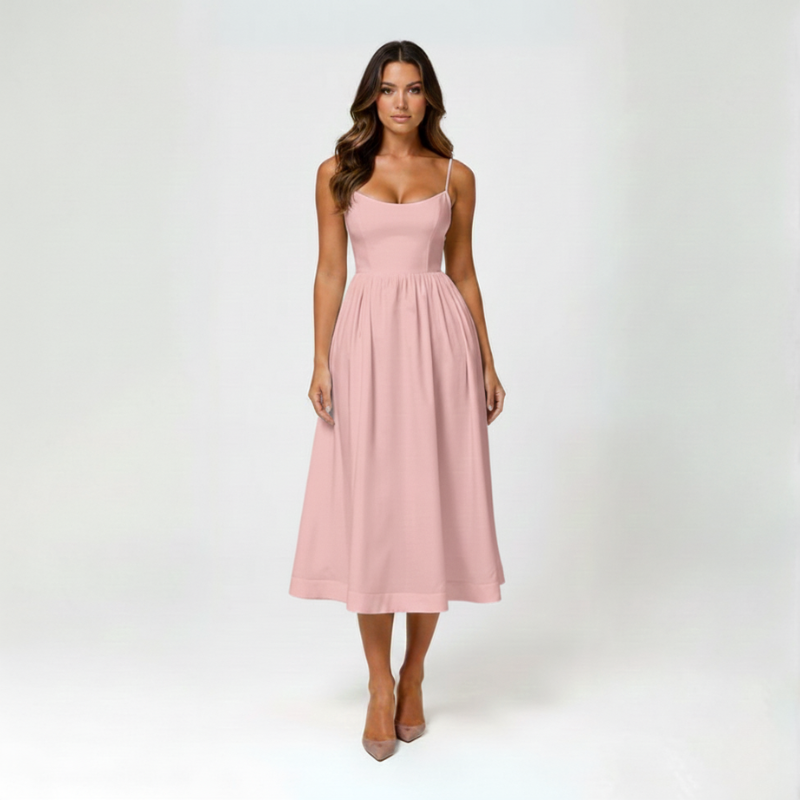 Elegante vestito midi estivo con spalline sottili e vestibilità aderente per donne – Leggero e femminile