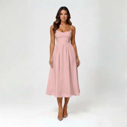 Elegante vestito midi estivo con spalline sottili e vestibilità aderente per donne – Leggero e femminile