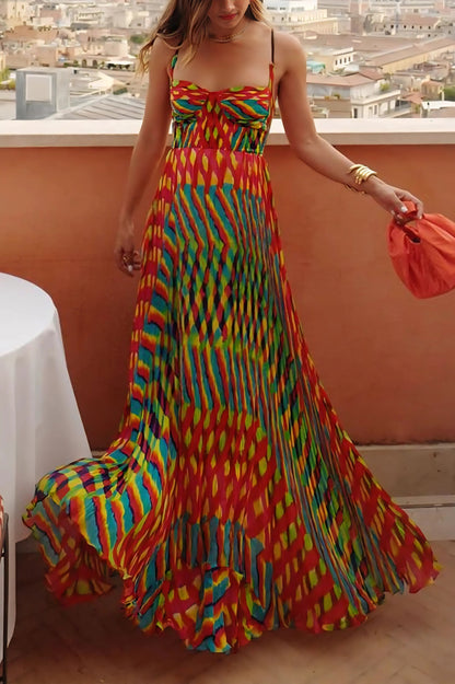 Aliénor - Maxibito con un motivo leggero e colorato, elegante per primavera e estate, stile bandeau con sottili spalline