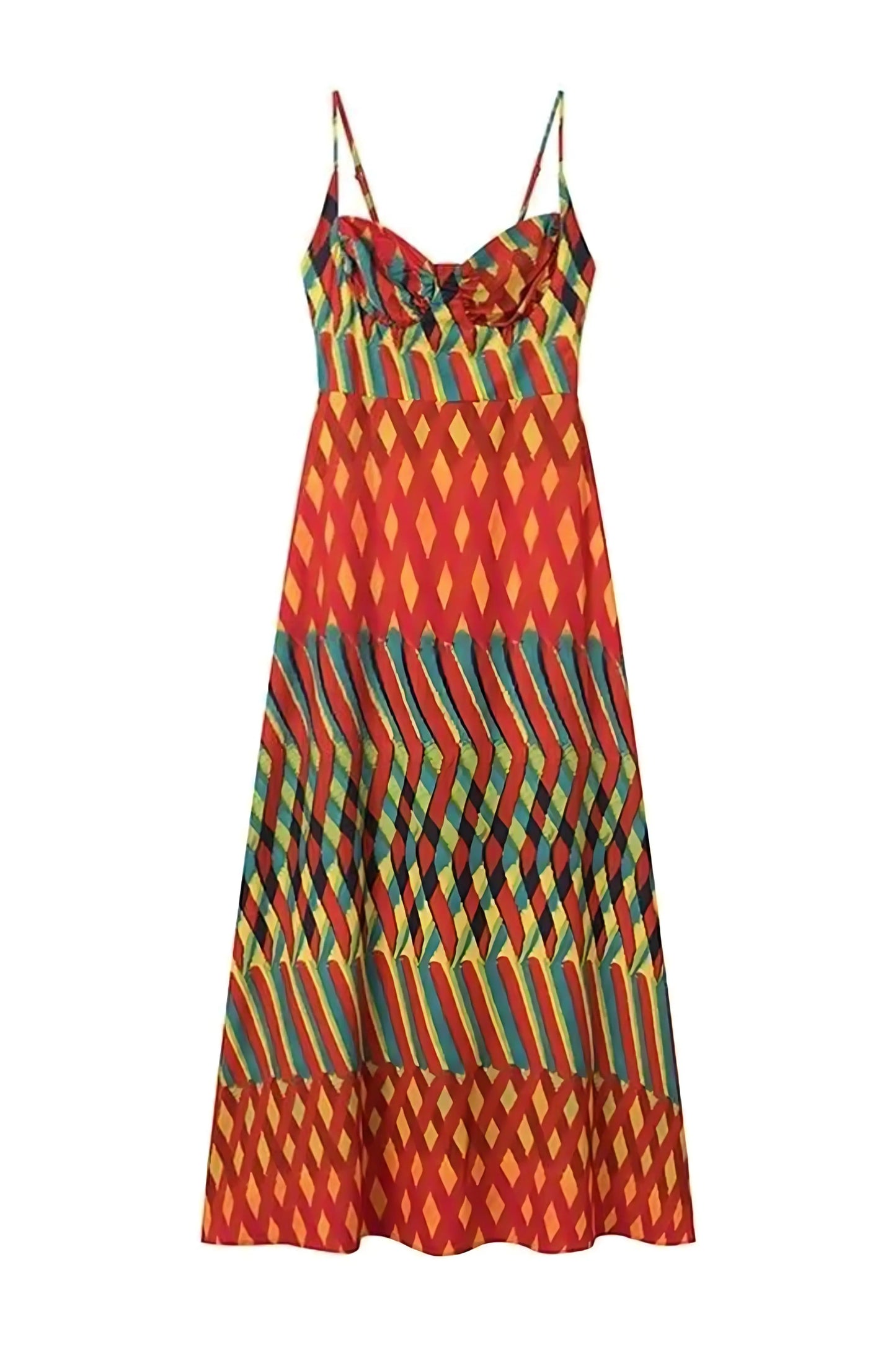Aliénor - Maxibito con un motivo leggero e colorato, elegante per primavera e estate, stile bandeau con sottili spalline