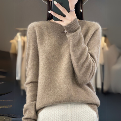 Regina - Maglione comodo in cashmere blu con scollo rotondo