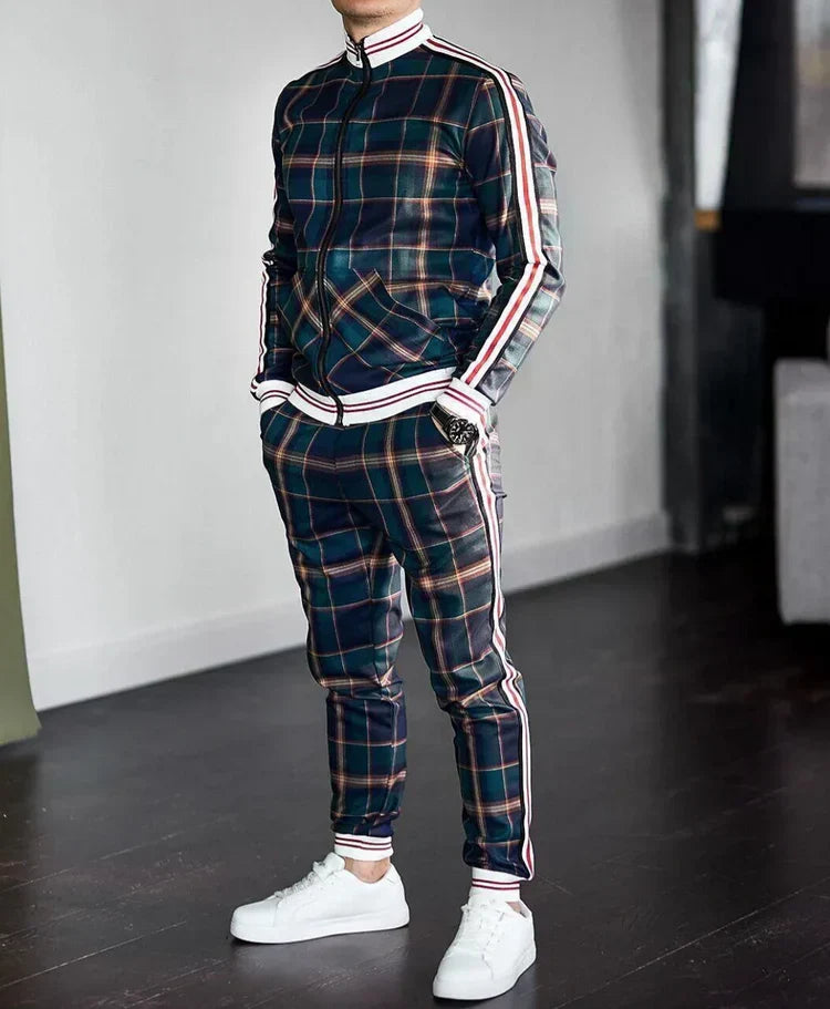 Soriane - Completo da allenamento per uomo con motivo a quadri: Giacca sportiva e pantaloni sportivi