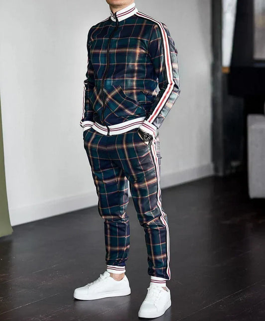 Soriane - Completo da allenamento per uomo con motivo a quadri: Giacca sportiva e pantaloni sportivi