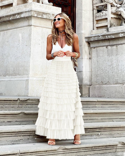 Esméria - Elegante Maxi-Gonna in Tulle per Primavera e Estate con Volant Sovrapposti