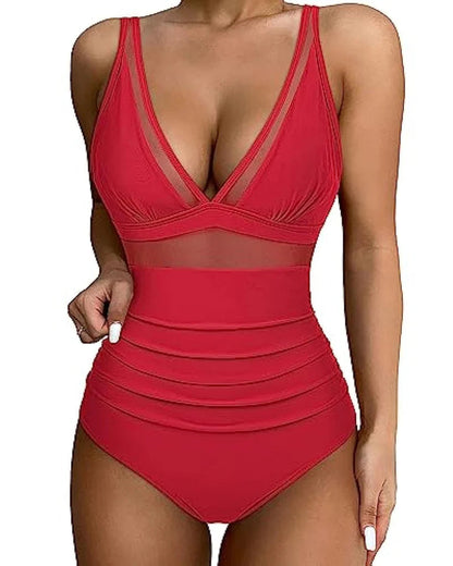Costume da bagno elegante per donne con dettagli in rete – Scollo a V profondo e modellante
